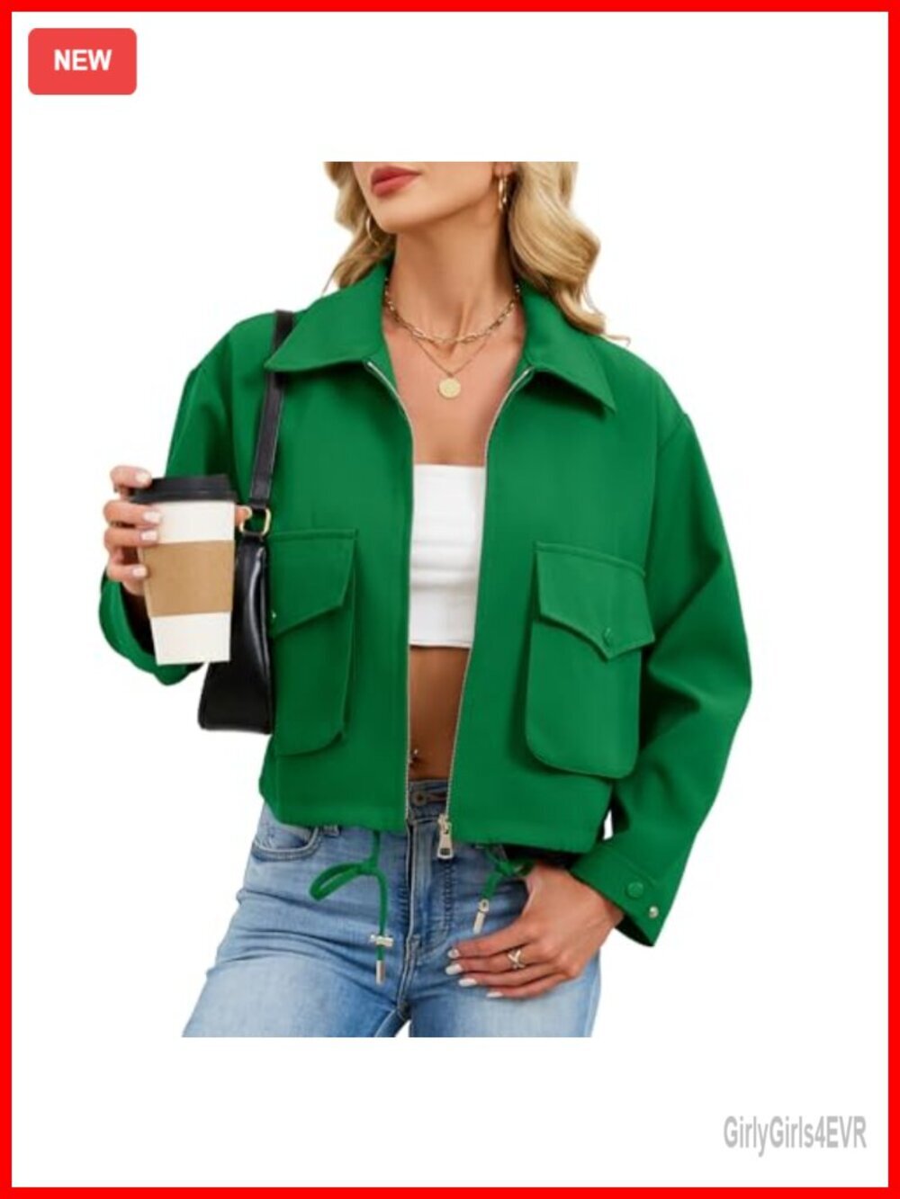 Cropped Lightweight Zip Up Bomber Jacket with Pockets Utility